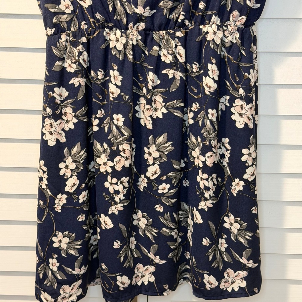Collective Concepts Hollyn Dress‎ Navy Blue Floral Sleeveless XL Elastic Waist - Picture 8 of 14